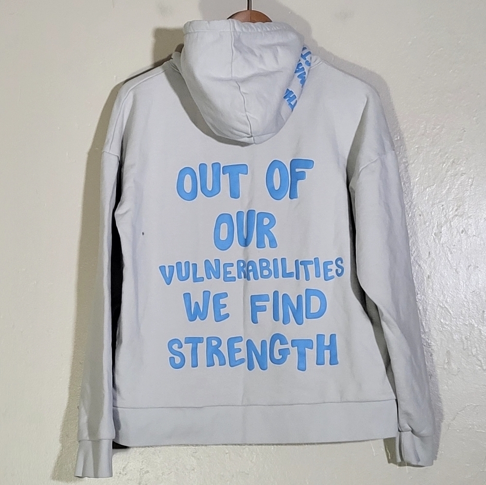 Oversized White Hoodie with Blue Graphic Text - Picture 2 of 9